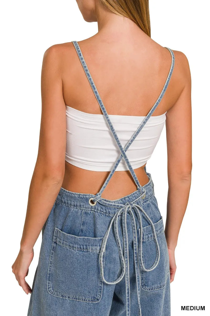 Zenana Denim Medium Washed Wide Leg Overalls - Sydney So Sweet