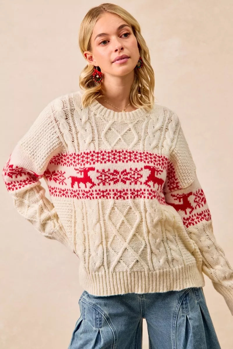 BiBi Christmas Theme Patterned Cable Knit Sweater - Sydney So Sweet