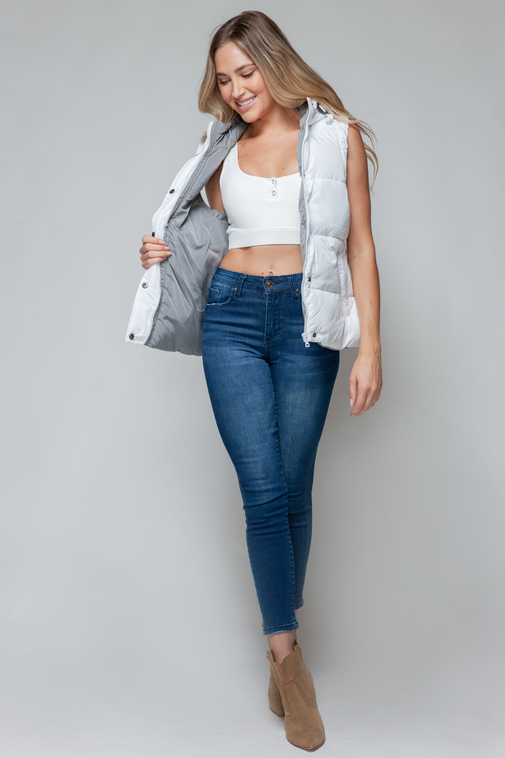 Snobbish Snap and Zip Closure Hooded Vest - Sydney So Sweet