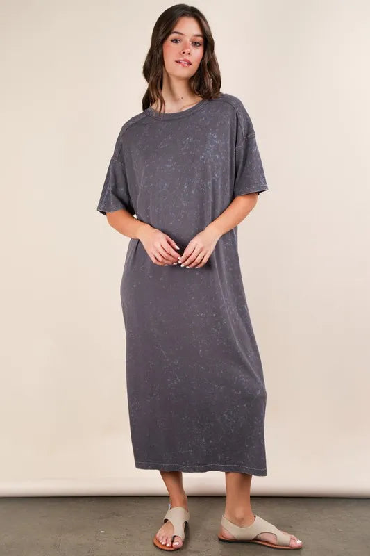 VERY J Plus Size Mineral Washed Casual Comfy Midi Dress - Sydney So Sweet