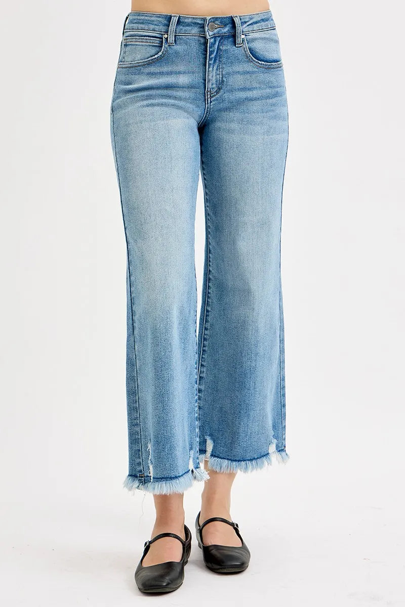 RISEN Full Size Mid Rise Crop Wide Leg Jeans Plus Size - Sydney So Sweet
