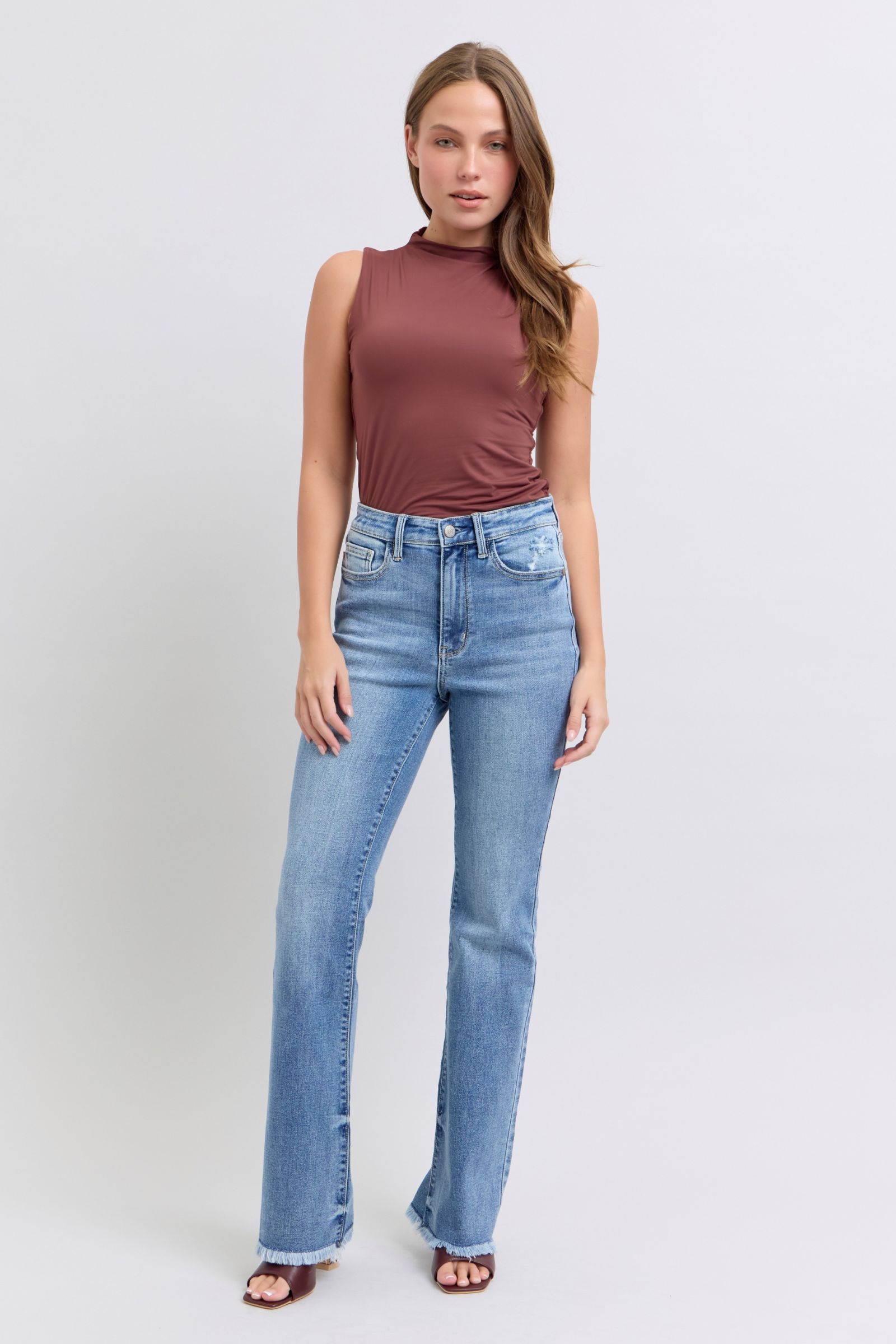 Judy Blue Full Size Raw Hem High Rise Bootcut Jeans - Sydney So Sweet