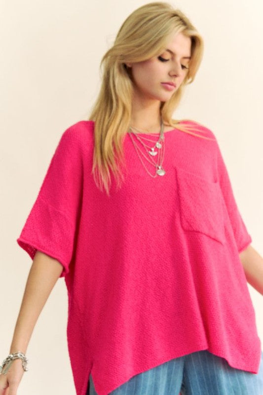 Davi & Dani Side Slit Round Neck Half Sleeve Knit Top - Sydney So Sweet