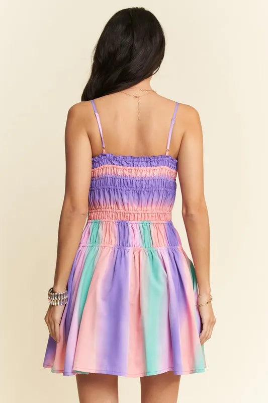 Davi & Dani Multi Color Ombre Printed Bodice Button Up Dress - Sydney So Sweet