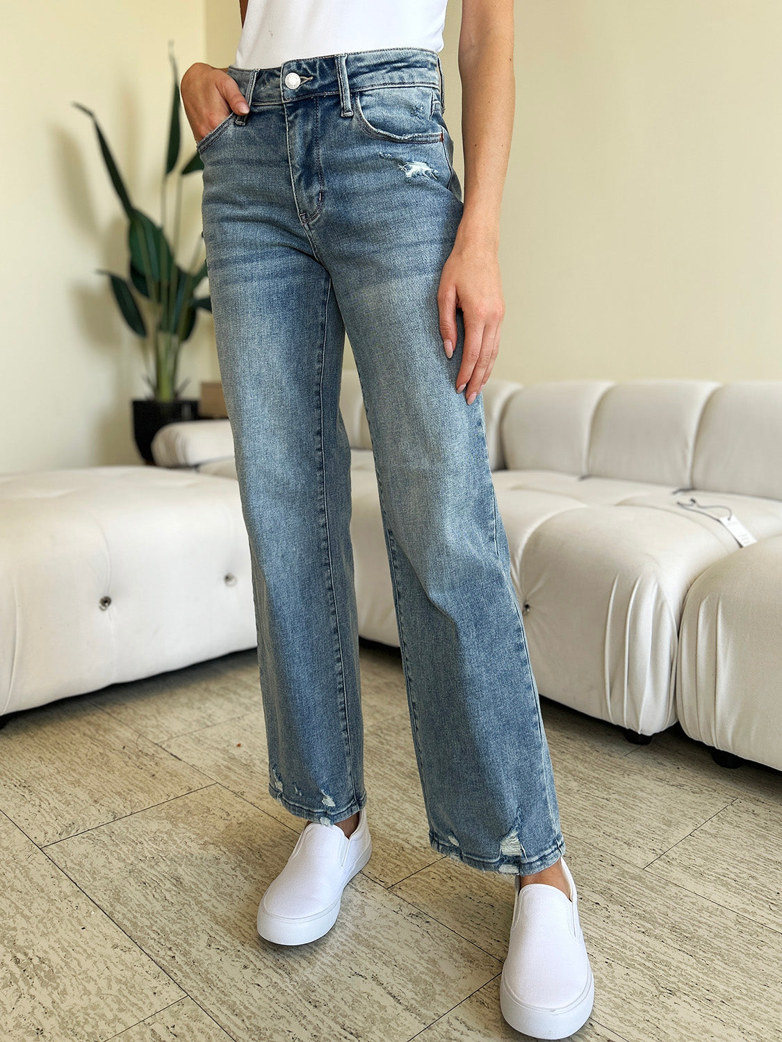 Judy Blue Full Size High Waist Distressed Straight Jeans - Sydney So Sweet