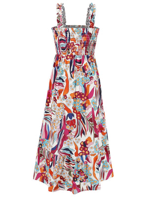 Smocked Printed Square Neck Sleeveless Dress - Sydney So Sweet