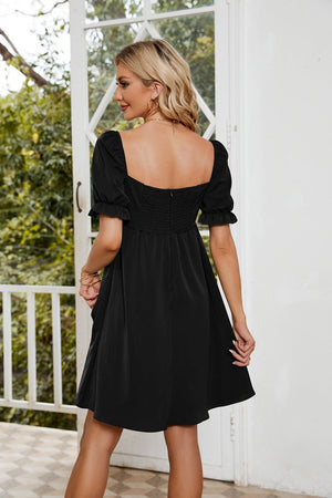 Ruched Square Neck Flounce Sleeve Mini Dress - Sydney So Sweet