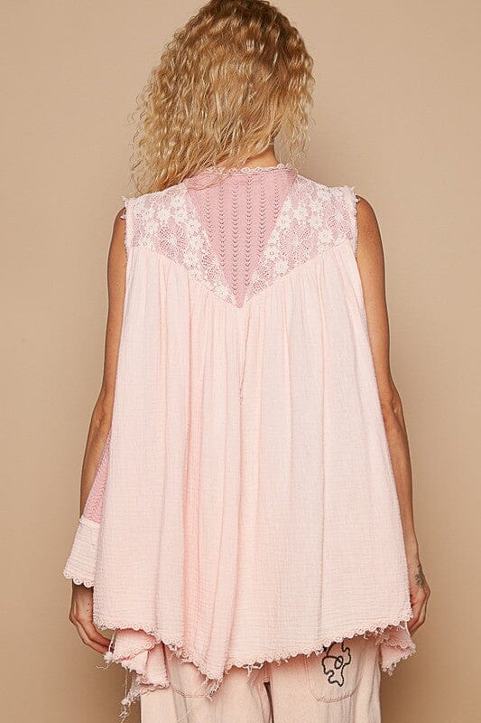 POL Embroidered Pearls Open Front Sleeveless Cardigan - Sydney So Sweet