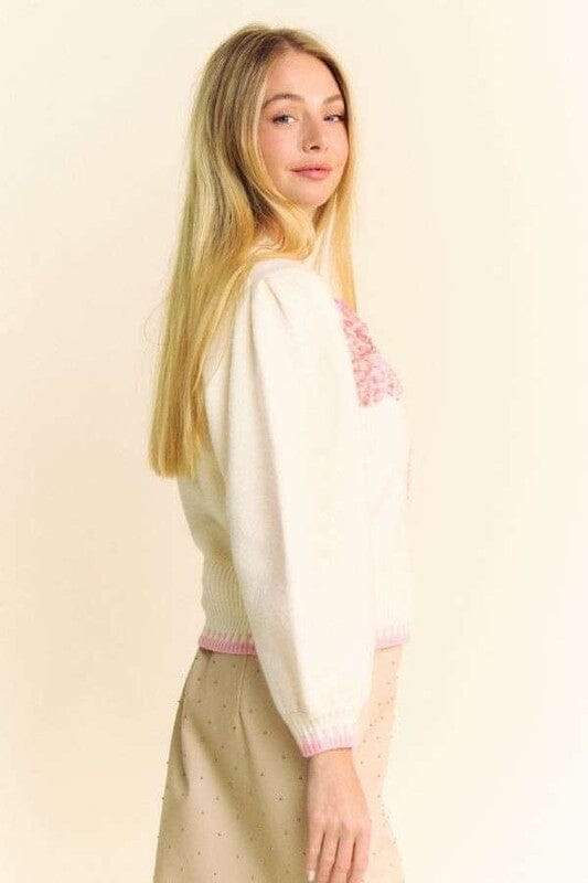 Davi & Dani Flower Patch Fuzzy Mock Neck Sweater - Sydney So Sweet