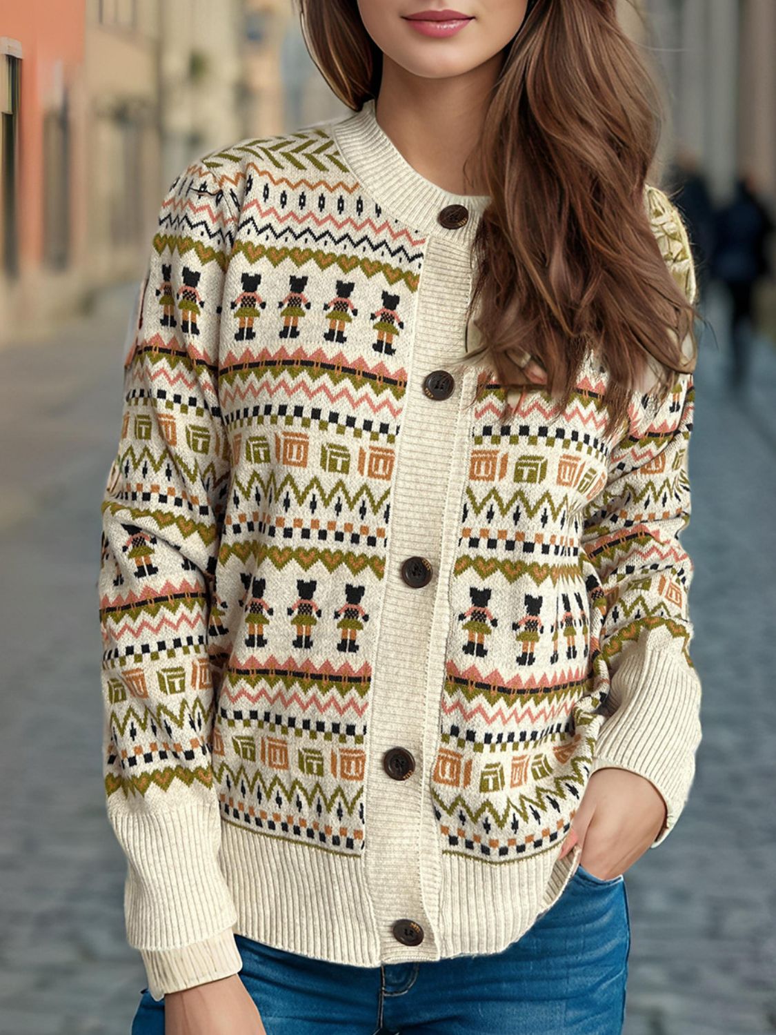 Graphic Button Down Long Sleeve Cardigan - Sydney So Sweet