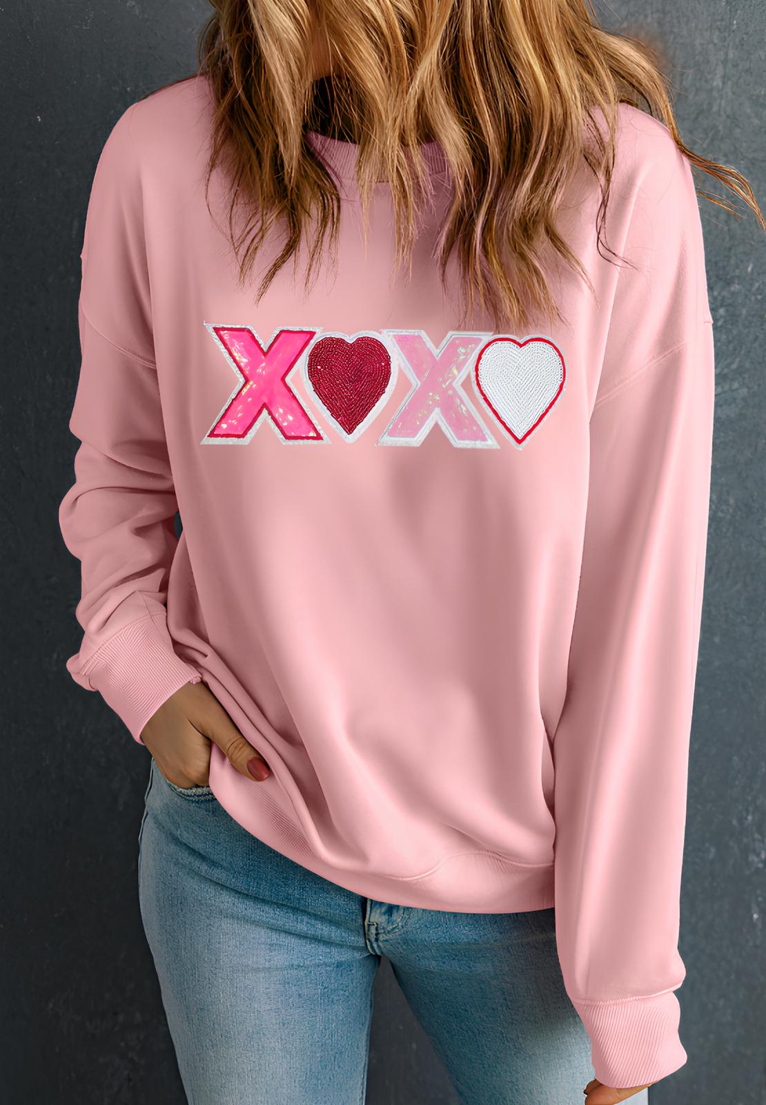 Valentine’s Day XOXO Round Neck Long Sleeve Sweatshirt - Sydney So Sweet