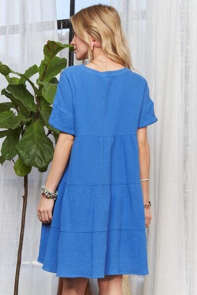 ADORA Tiered Notched Short Sleeve Dress - Sydney So Sweet