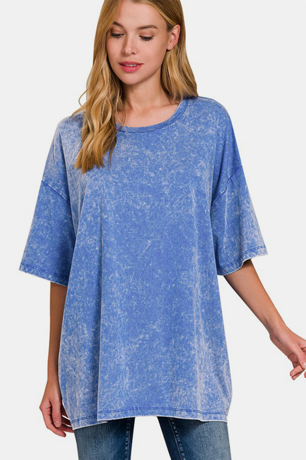 Zenana Full Size Washed Round Neck Drop Shoulder Oversized T-Shirt - Sydney So Sweet