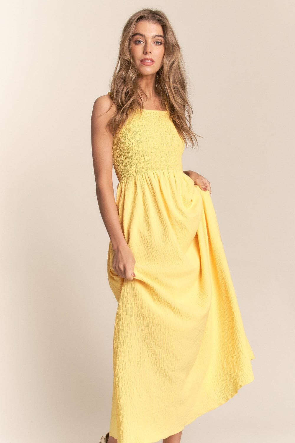 Texture Crisscross Back Tie Smocked Maxi Dress - Sydney So Sweet