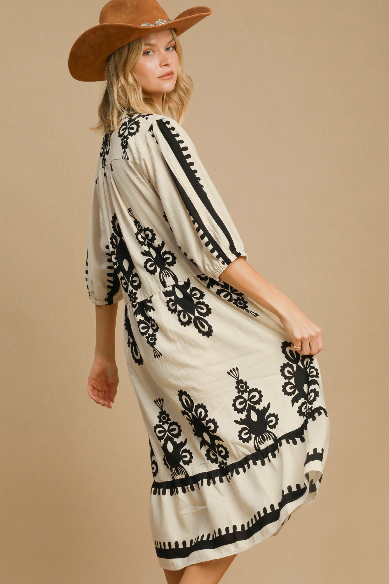 Umgee Printed Notched Midi Dress - Sydney So Sweet