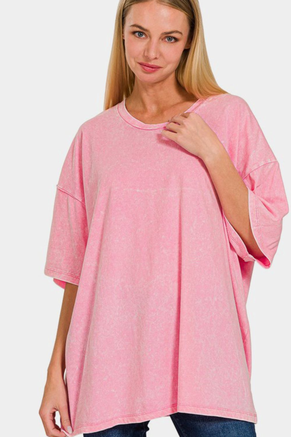 Zenana Full Size Washed Round Neck Drop Shoulder Oversized T-Shirt - Sydney So Sweet