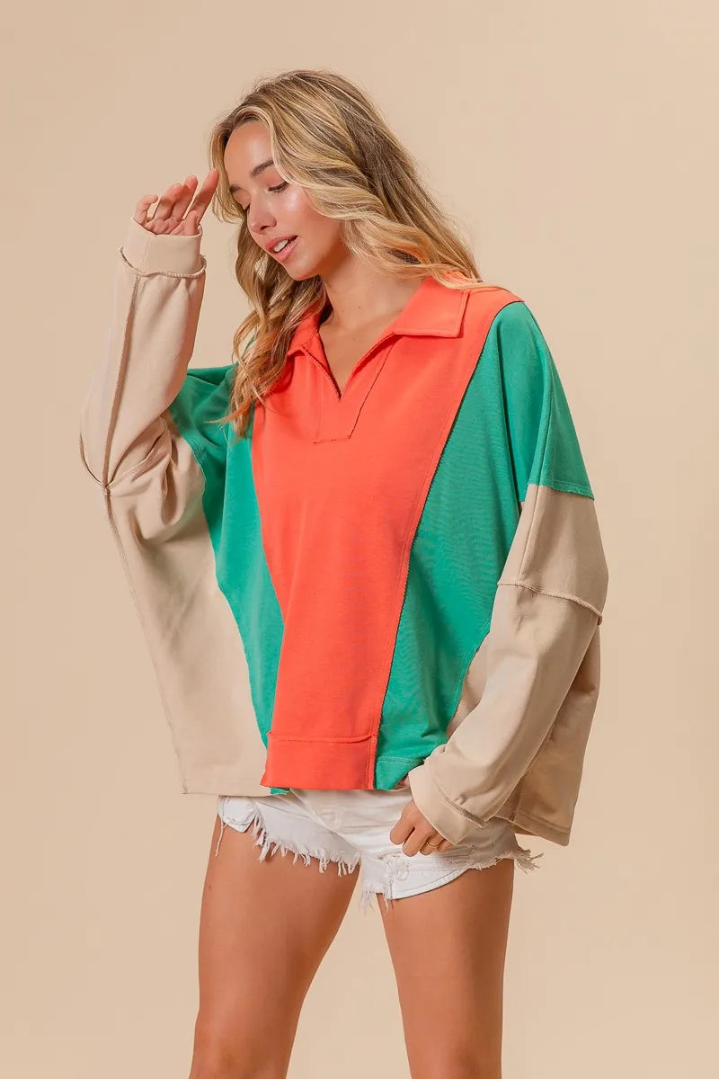 BiBi Colorblock Exposed Seam French Terry Sweatshirt - Sydney So Sweet