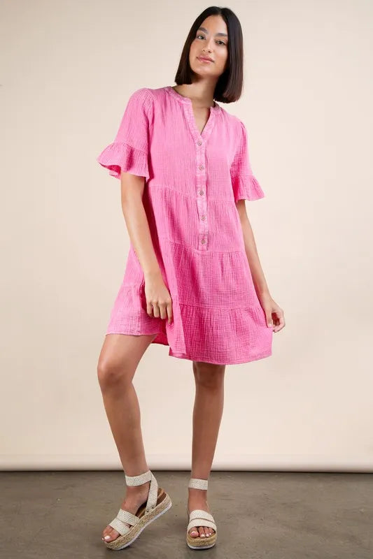 VERY J Plus Size Mineral Washed Woven Mini Dress - Sydney So Sweet