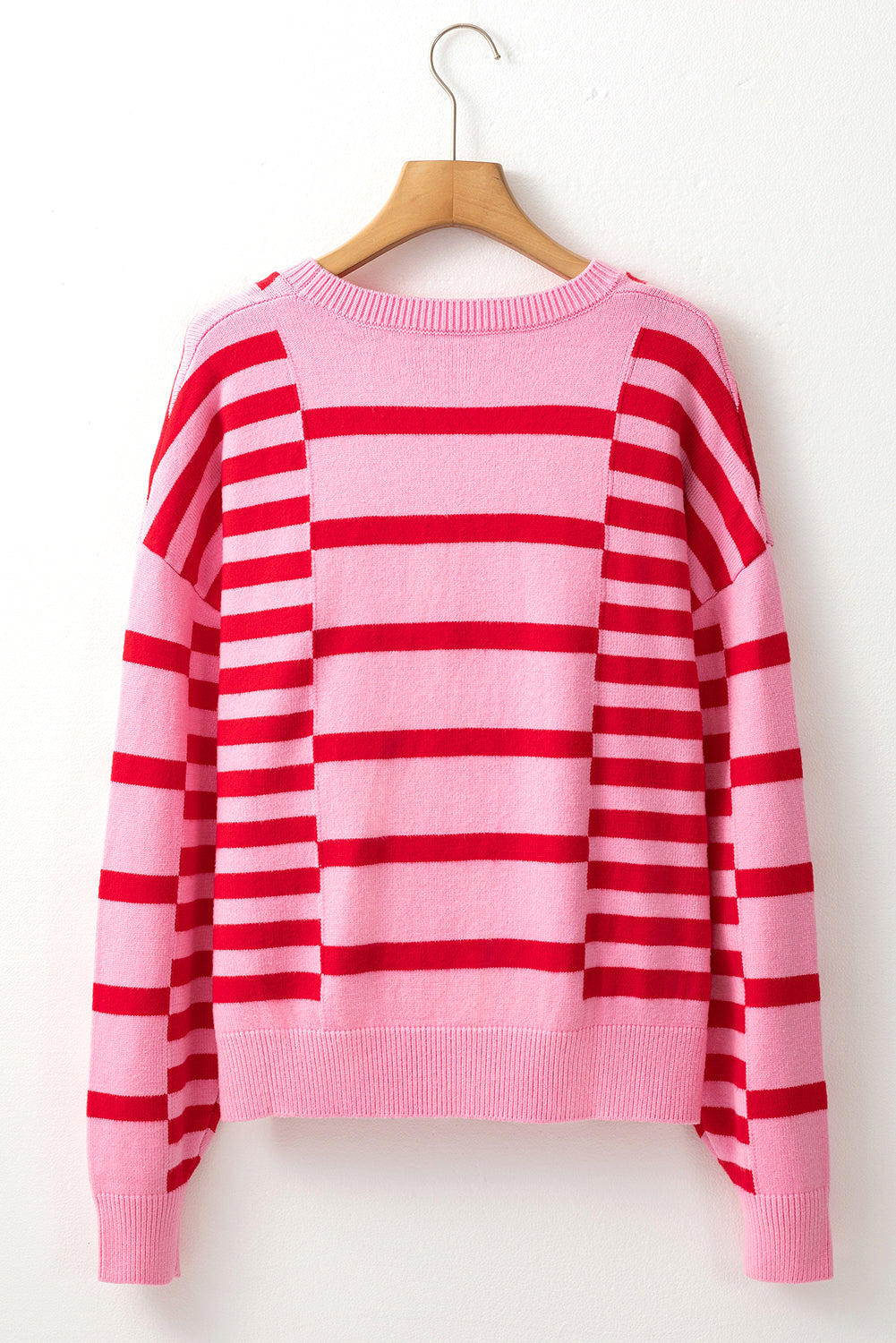 Striped Round Neck Dropped Shoulder Sweater - Sydney So Sweet