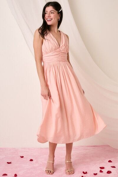 Mittoshop Ruched V-Neck Sleeveless Midi Dress - Sydney So Sweet