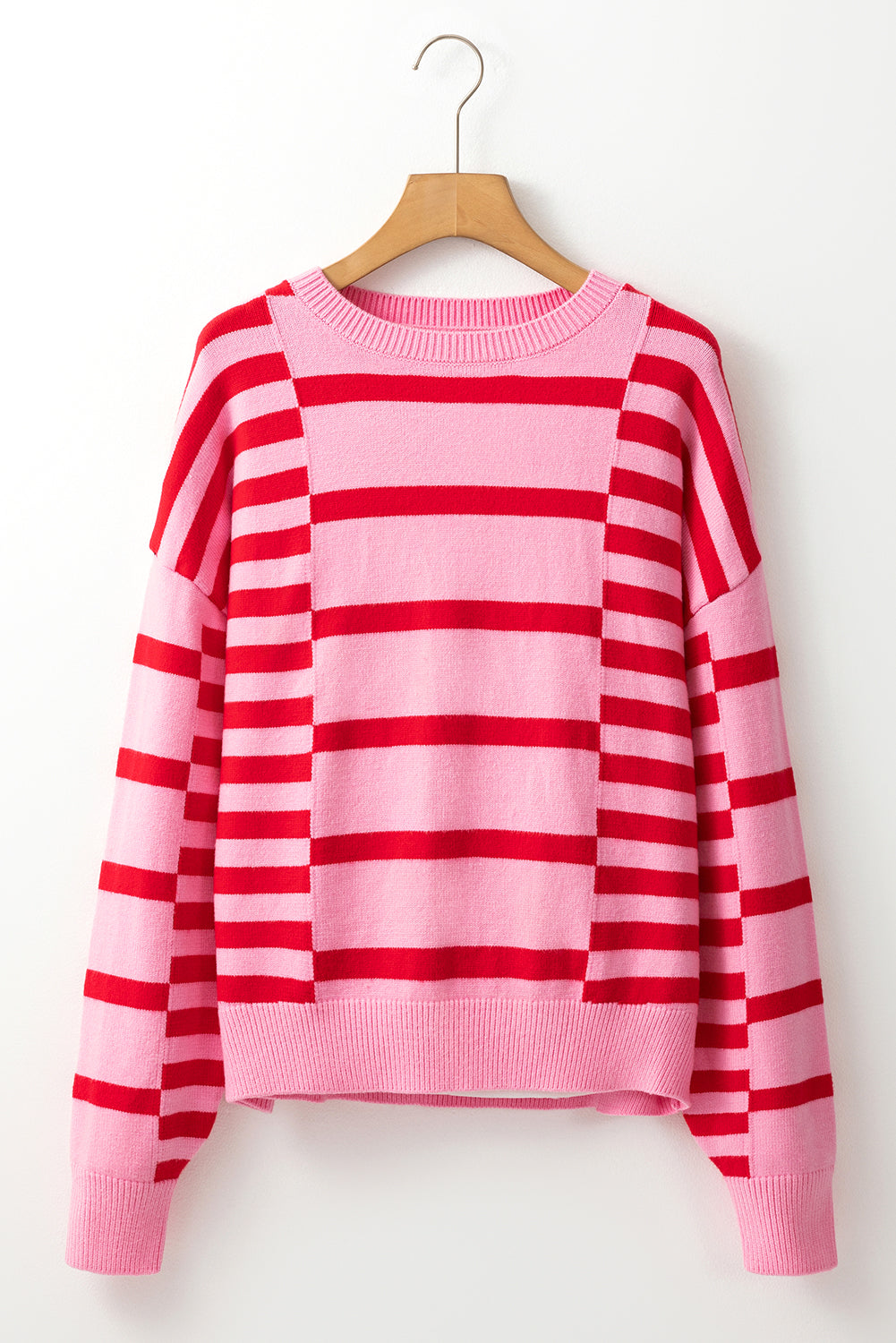 Striped Round Neck Dropped Shoulder Sweater - Sydney So Sweet