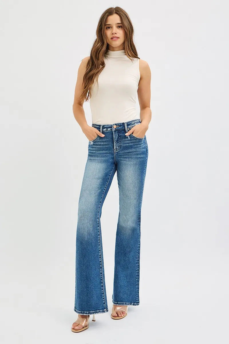 RISEN Full Size Tummy Control High Rise Flare Jeans Plus Size - Sydney So Sweet
