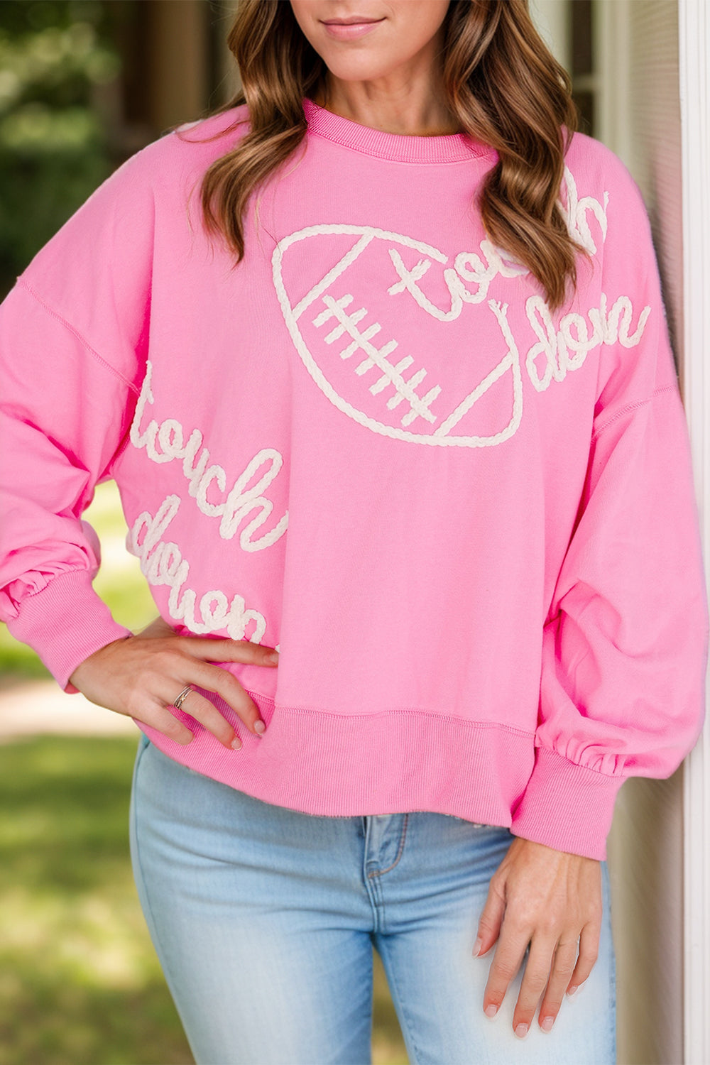 Football &amp; Letter Round Neck Long Sleeve Sweatshirt - Sydney So Sweet