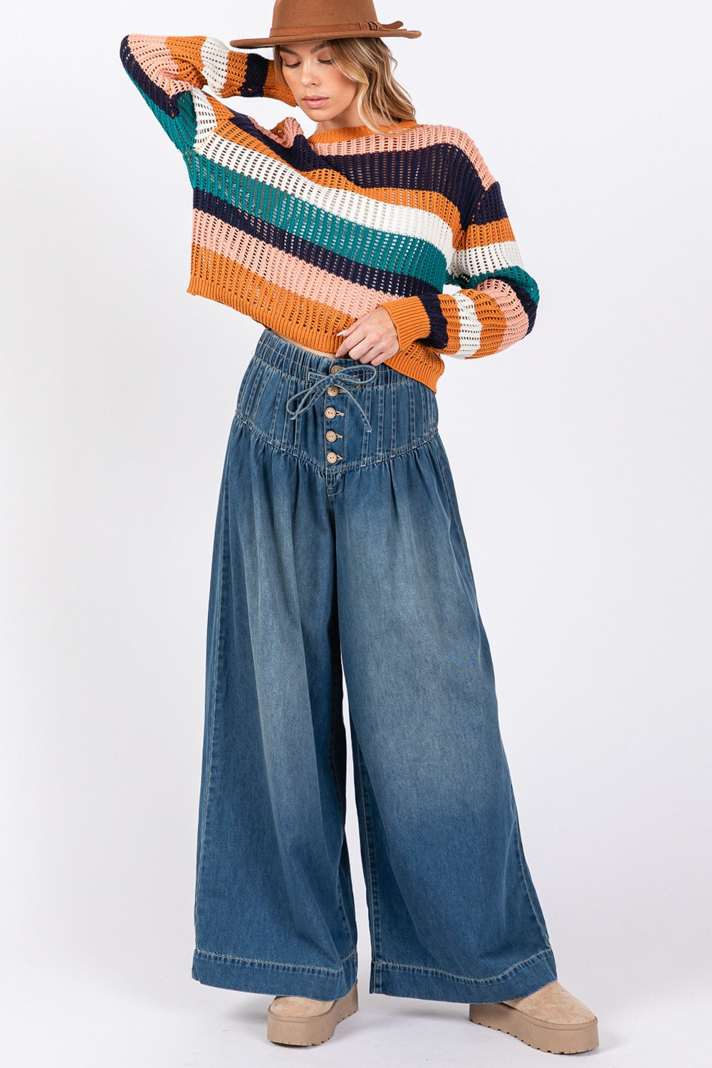 SAGE+FIG Smocked Waist Band Wide Leg Jeans - Sydney So Sweet