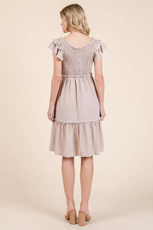 Lime 'N' Chili Ruffle Trim Smocked Dress with Contrast - Sydney So Sweet