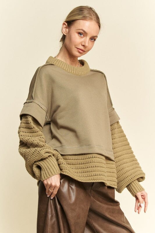 Davi & Dani Faux Layered Round Neck Sweater - Sydney So Sweet