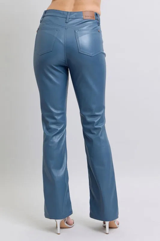Judy Blue Full Size High Waist Tummy Control Faux Leather Bootcut Pants Plus Size - Sydney So Sweet