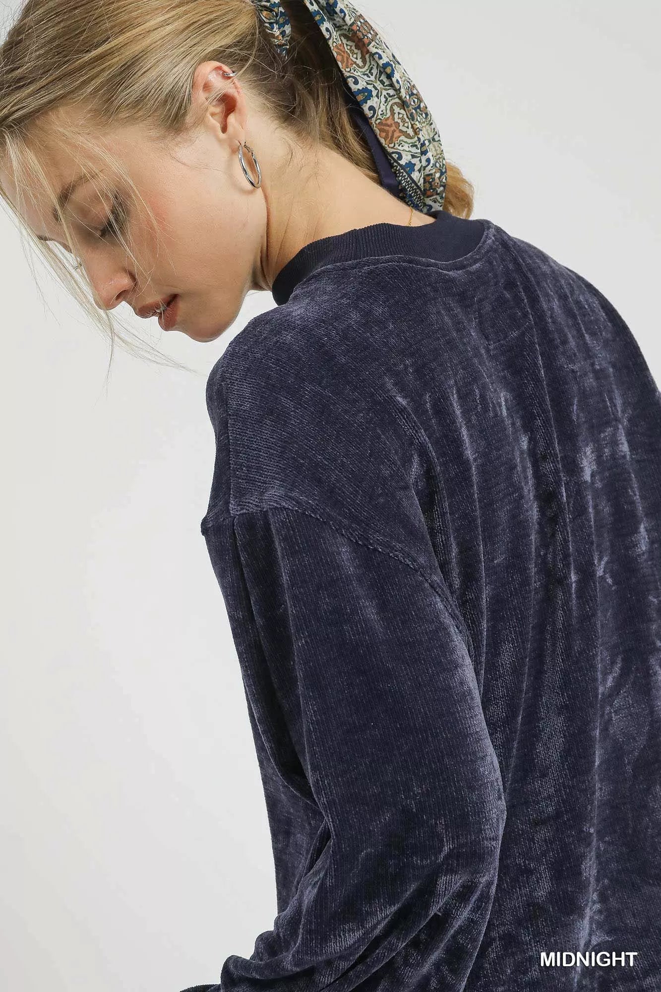 Umgee Velour Crewneck Balloon Sleeve Sweatshirt - Sydney So Sweet