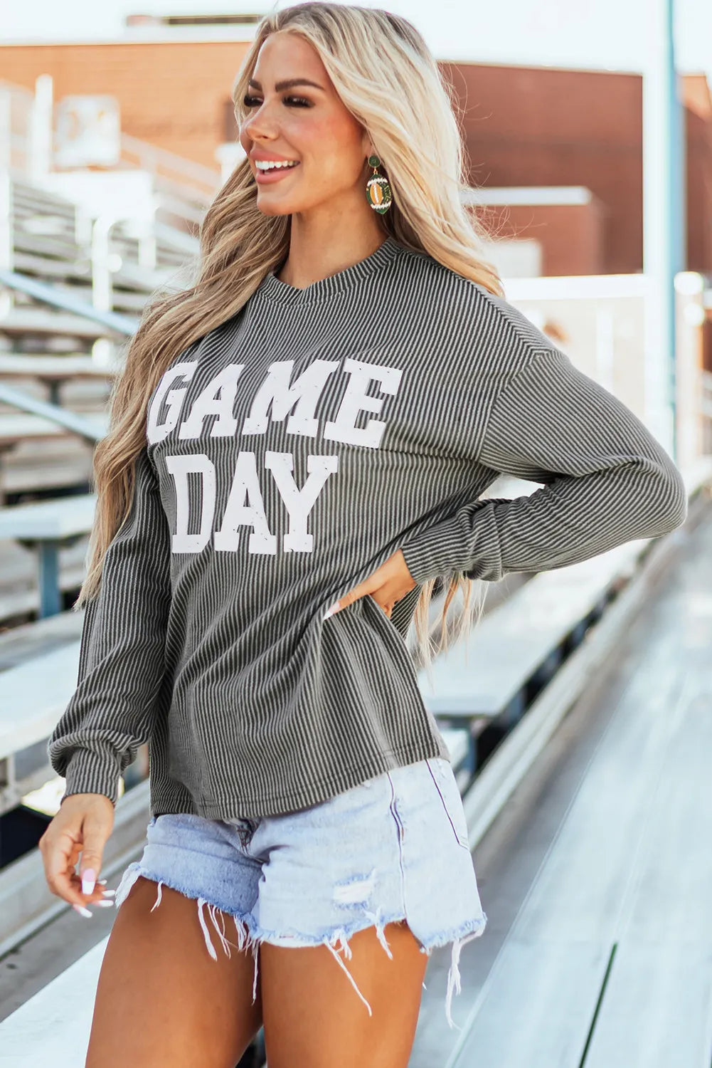 GAME DAY Striped Round Neck Long Sleeve Top - Sydney So Sweet