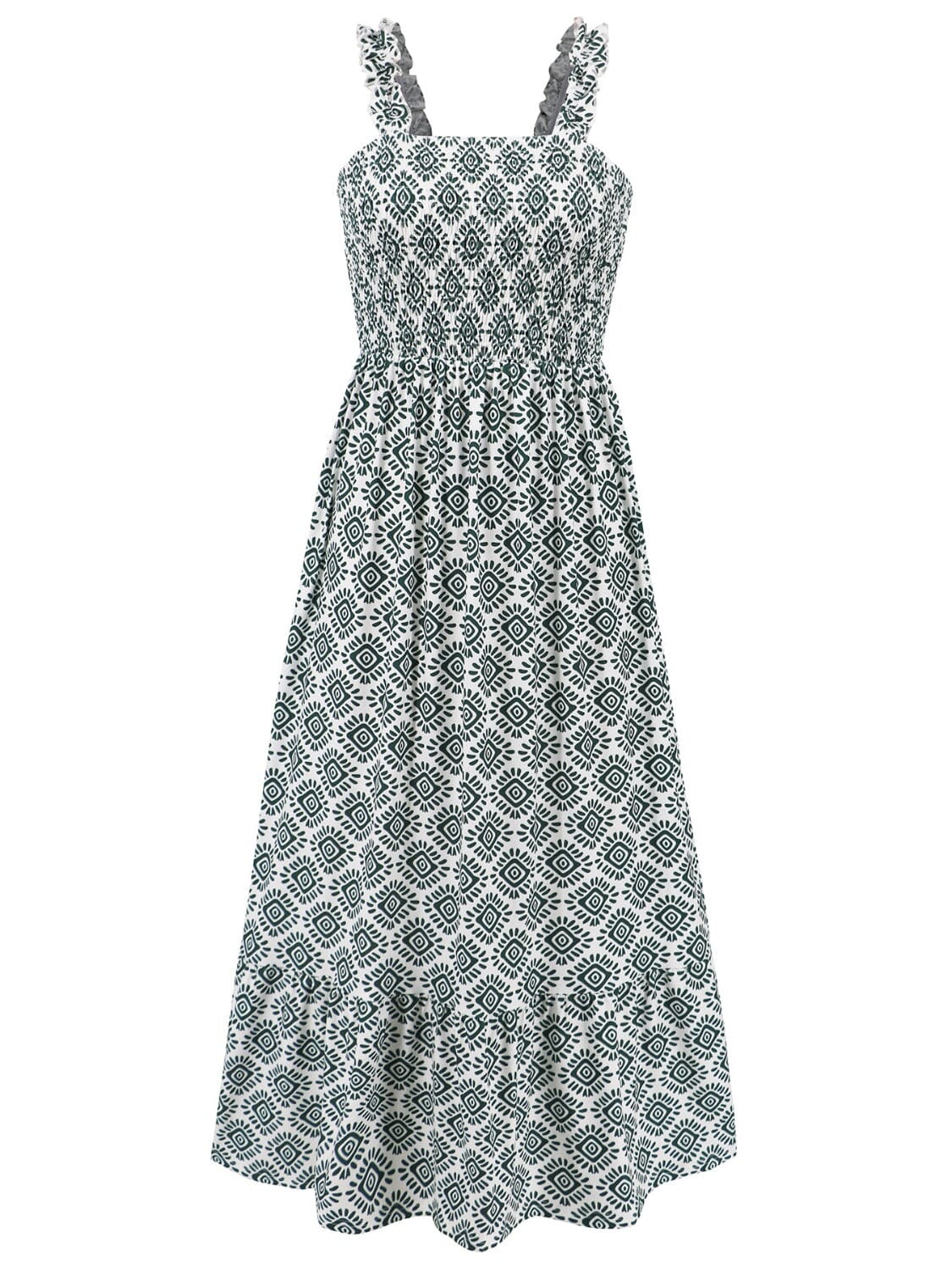 Smocked Printed Square Neck Sleeveless Dress - Sydney So Sweet