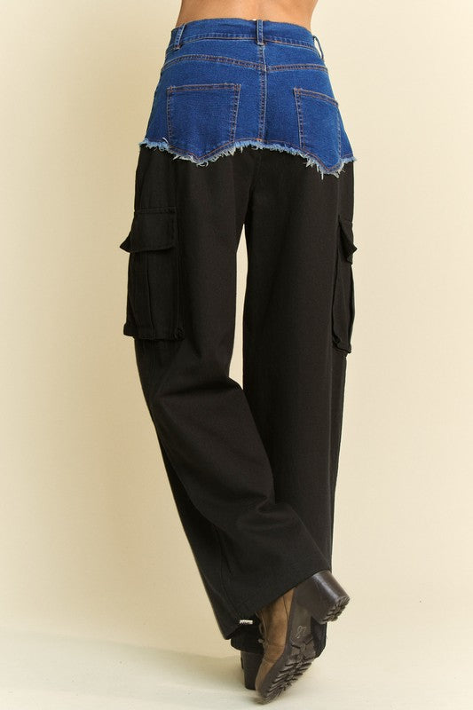 Davi & Dani Denim Patchwork Wide Leg Pants with Cargo Pockets - Sydney So Sweet