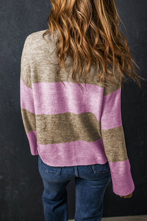 Color Block Round Neck Long Sleeve Sweater - Sydney So Sweet