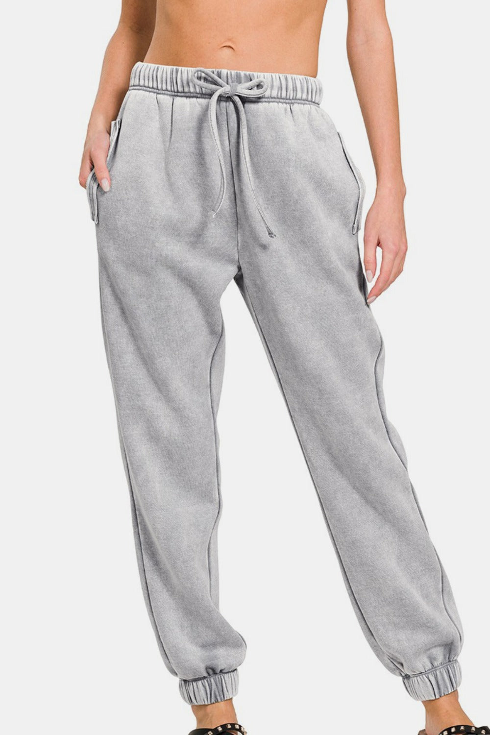 Zenana Full Size Acid Wash Fleece Drawstring Sweatpants with Pockets - Sydney So Sweet