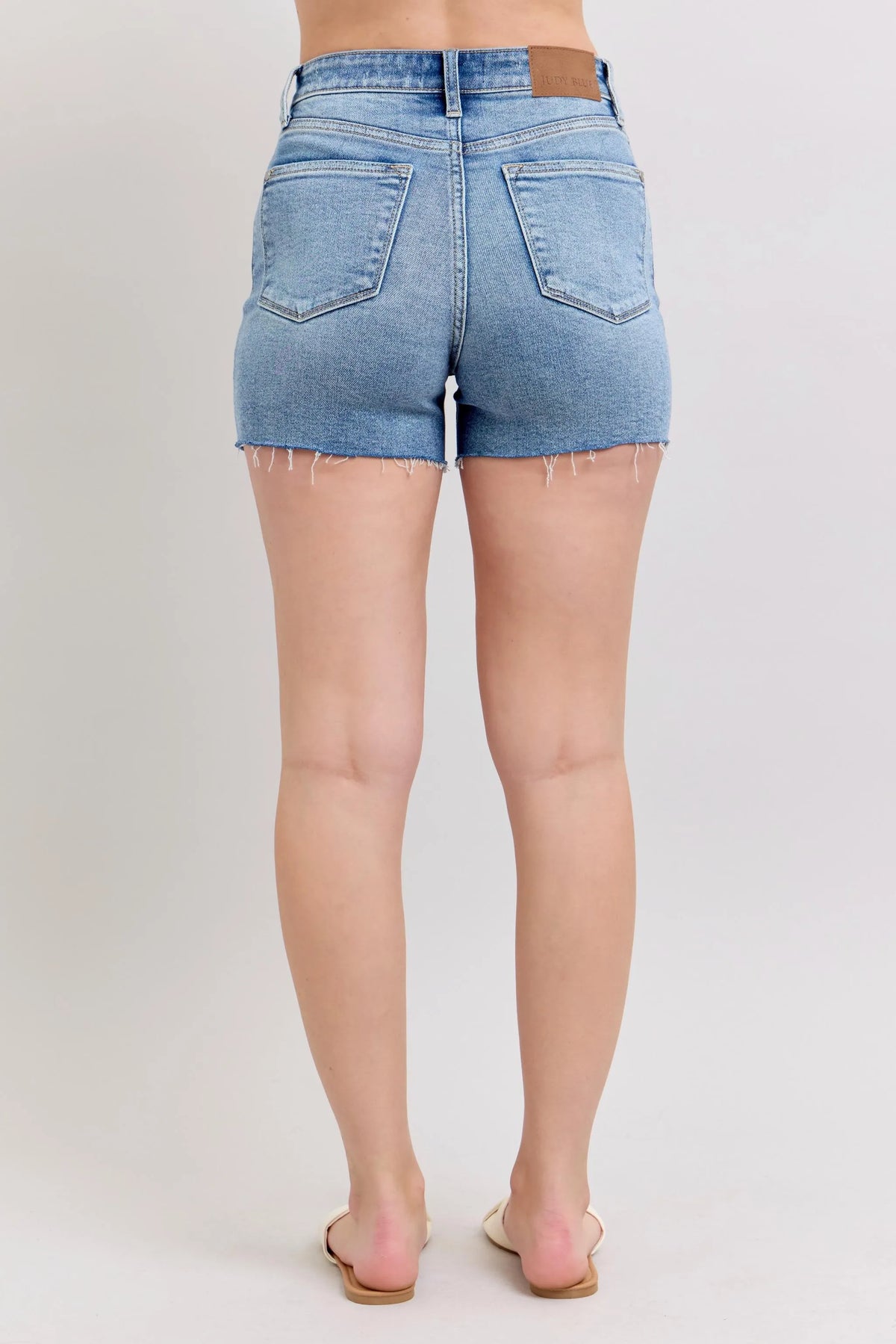 Judy Blue Full Size High Waist Denim Shorts W/stitch Over Destroy Detail Plus Size - Sydney So Sweet