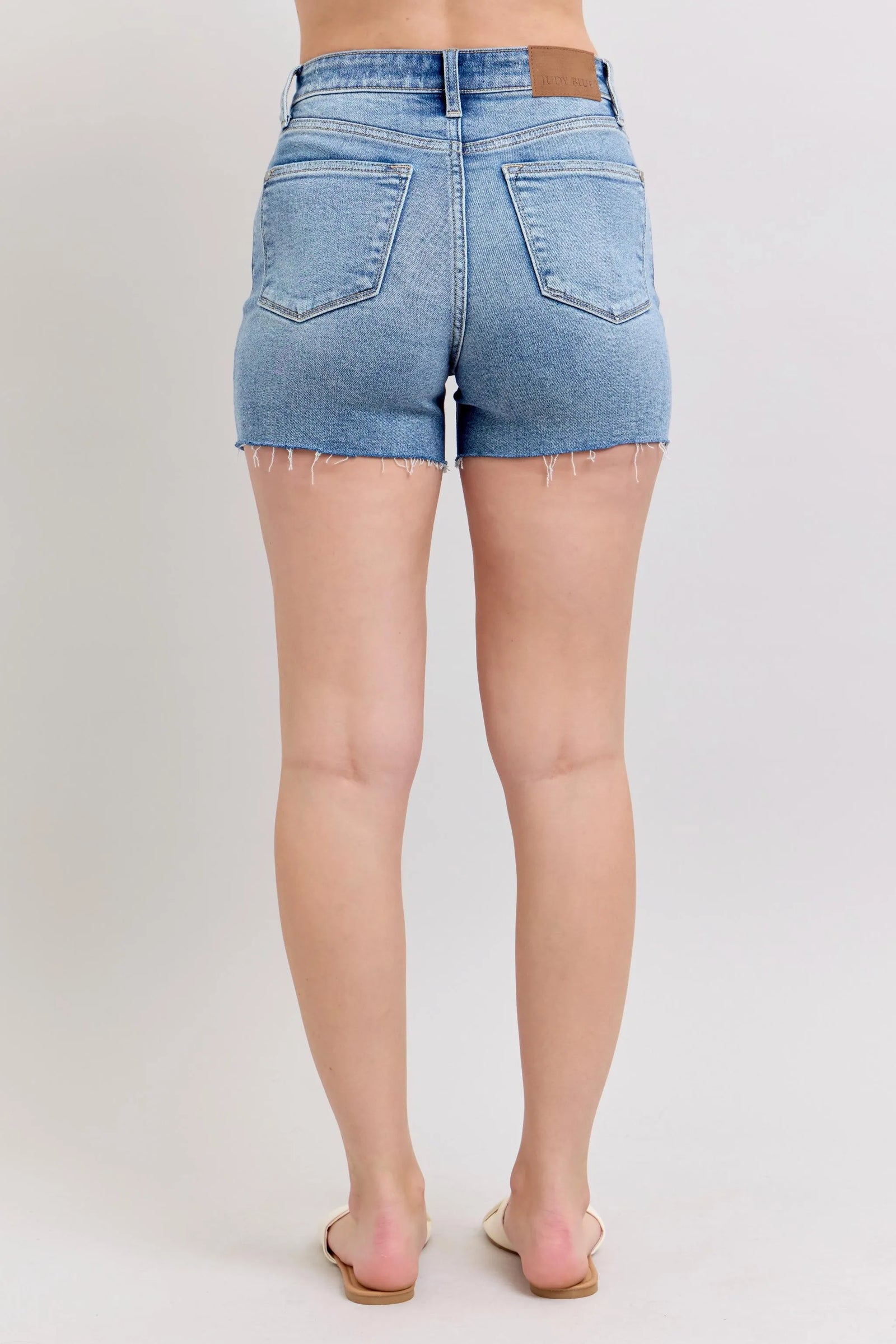 Judy Blue Full Size High Waist Denim Shorts W/stitch Over Destroy Detail Plus Size - Sydney So Sweet