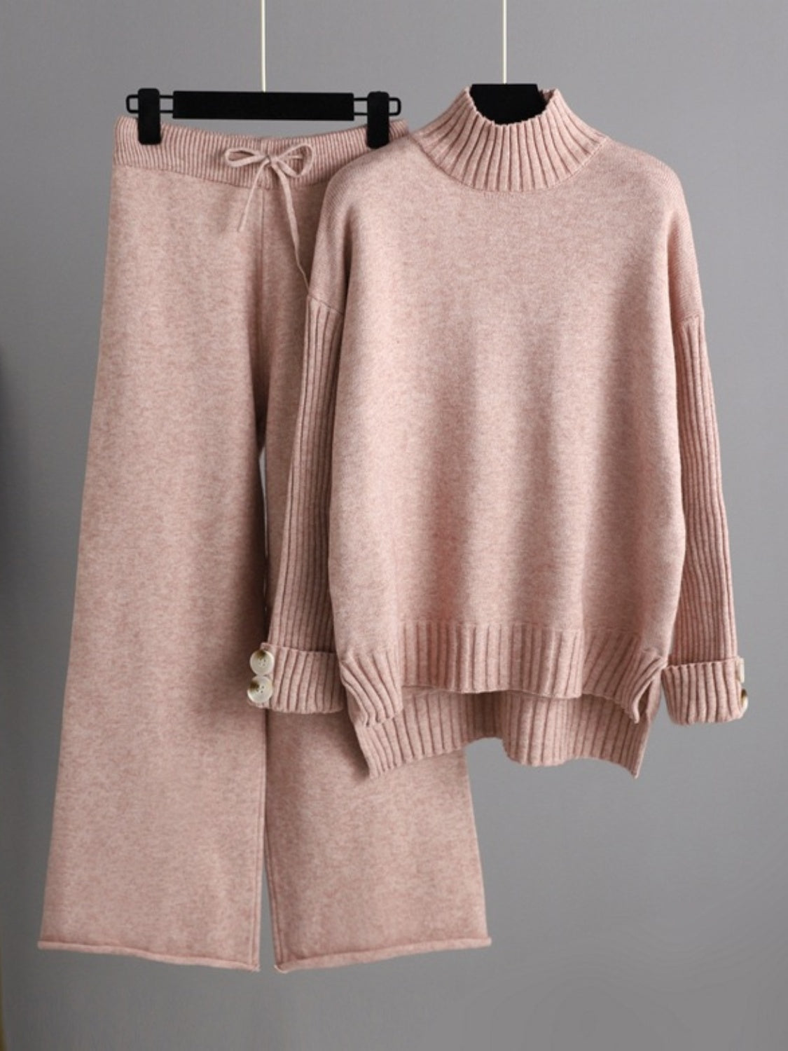 Basic Bae High- Low Turtleneck Long Sleeve Top and Pants Sweater Set - Sydney So Sweet