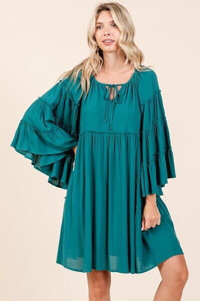 Mittoshop Frill Tie Neck Bell Sleeve Dress - Sydney So Sweet