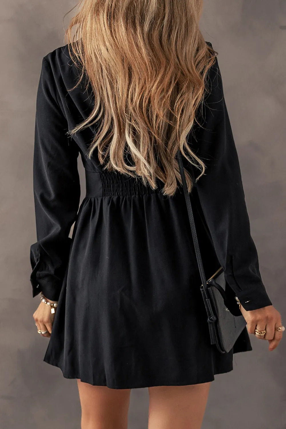 Ruched Button Up Long Sleeve Dress - Sydney So Sweet