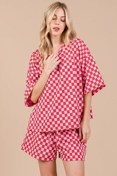 Ces Femme Checkered Round Neck Top and Shorts Set - Sydney So Sweet