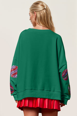 Christmas Element Sequin Round Neck Long Sleeve Sweatshirt - Sydney So Sweet