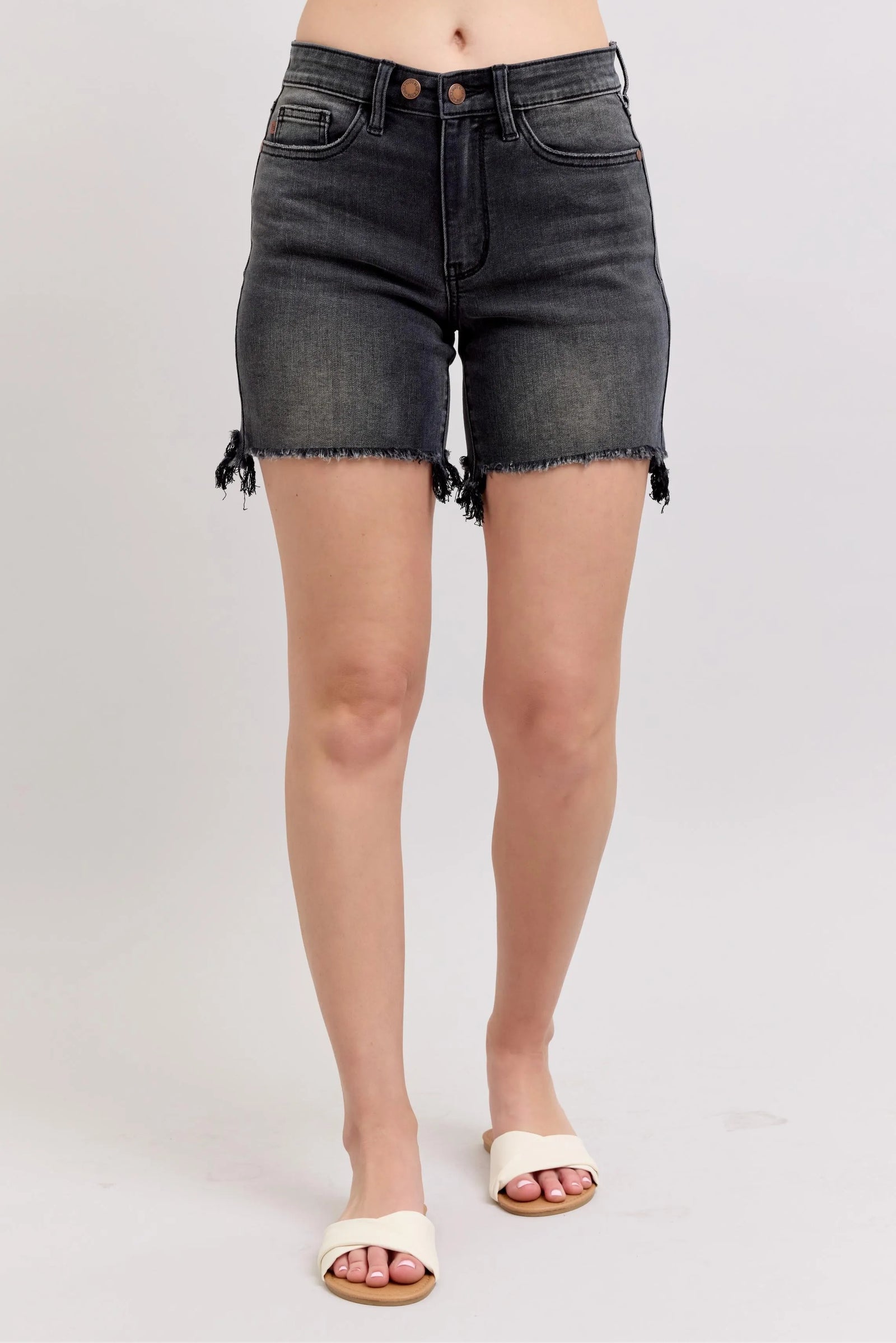 Judy Blue Full Size Long Cut Off 2 Button Dad Denim Shorts Plus Size - Sydney So Sweet