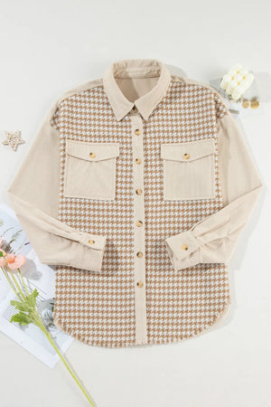 Houndstooth Button Up Long Sleeve Shacket - Sydney So Sweet