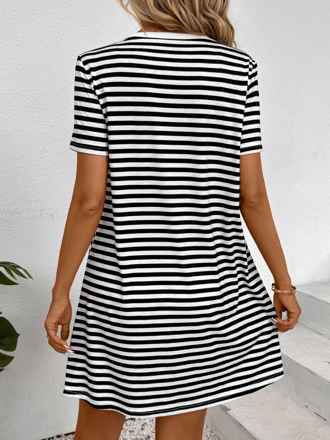 Striped Round Neck Short Sleeve Dress - Sydney So Sweet