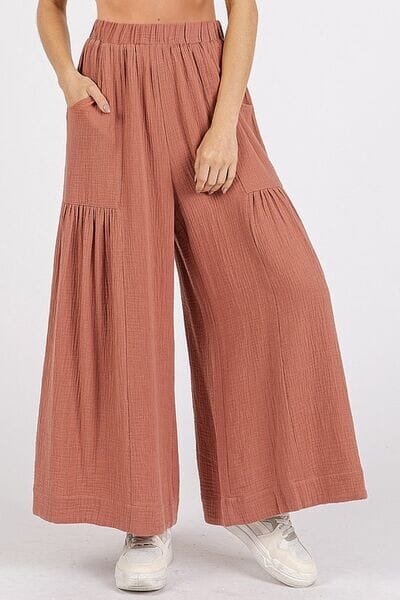 Mittoshop Gauze Elastic Waist Pleated Wide Leg Pants - Sydney So Sweet