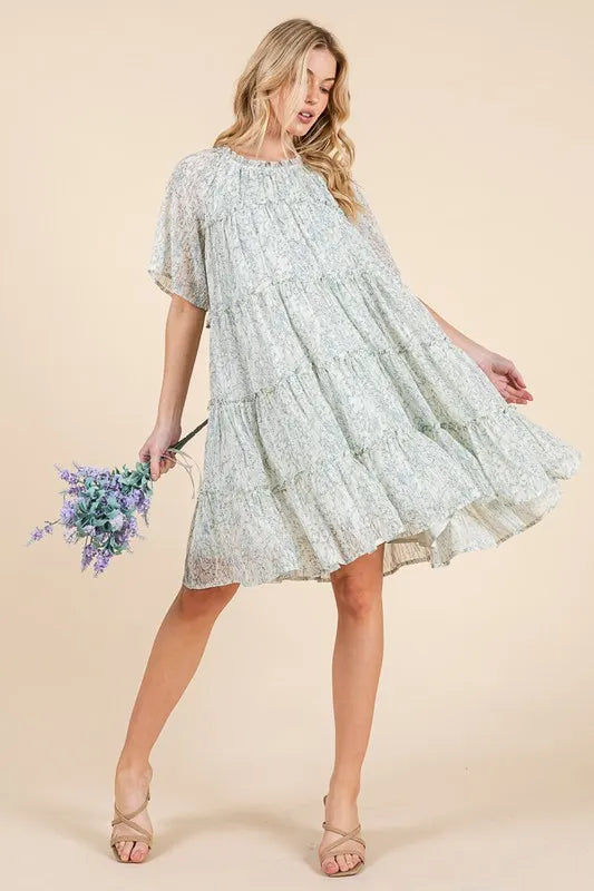 Lime 'N' Chili Ditsy Floral Print Sheer Ruffle Detail Mini Dress - Sydney So Sweet
