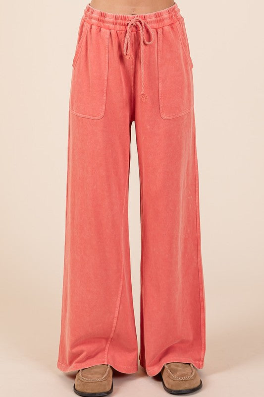 Mittoshop Mineral Wash French Terry Drawstring Wide Leg Pants - Sydney So Sweet